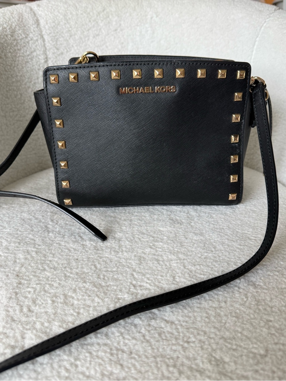 Michael Kors Black Crossbody with Gold Stud Accents